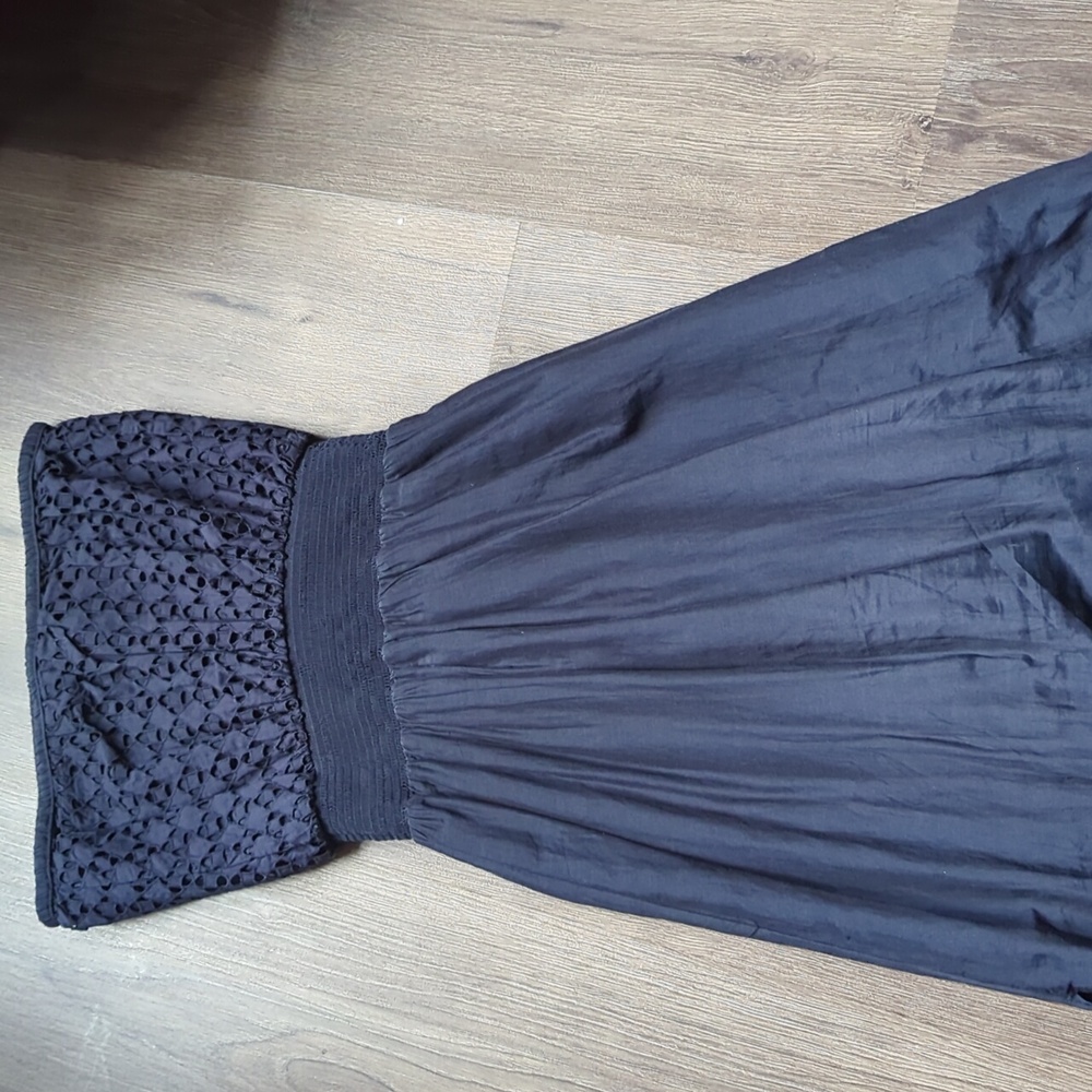 Athleta Molokai Strapless Maxi Eyelet Silk-Blend in Navy Blue Dress in Small - Picture 9 of 11